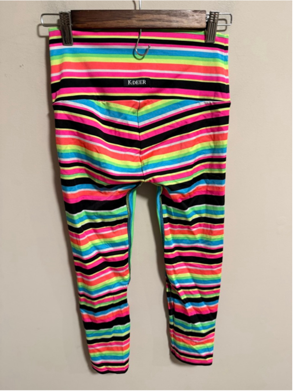 K-Deer Yoga Capri Rainbow Neon Stripe Legging- Size Large